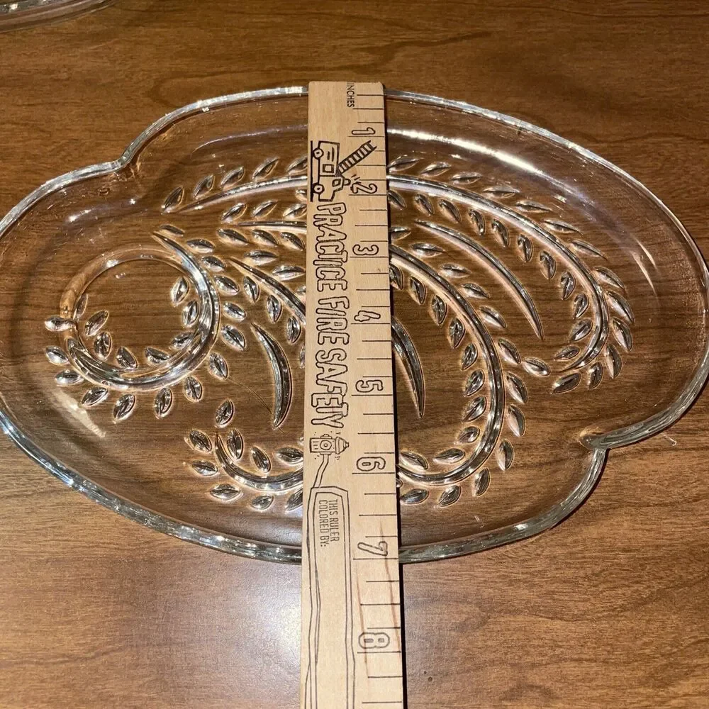 Lot Of 4 Vintage Federal Glass Homestead Wheat Hospitality Snack Plates 10” Oval